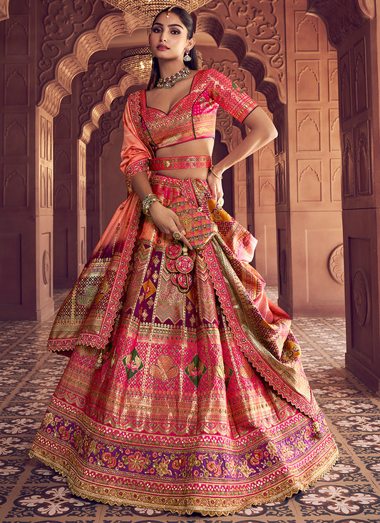 Multi Color Banarasi Silk Embroidery Work Wedding Wear Lehenga Choli SW791093