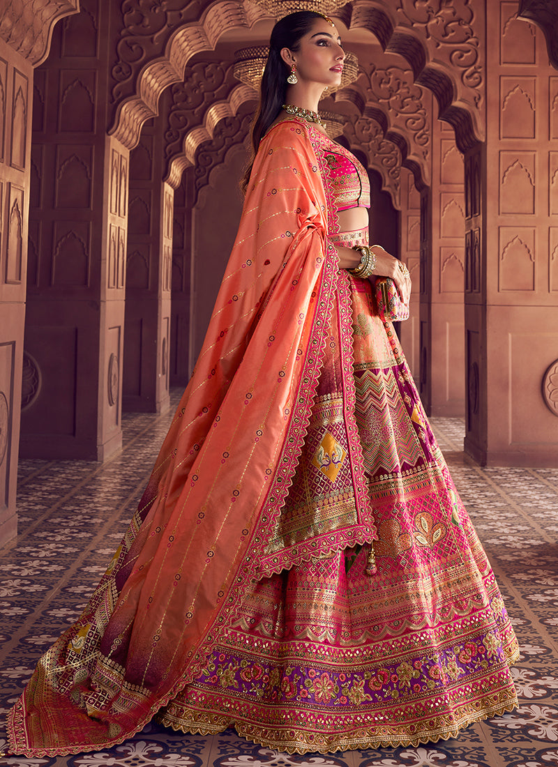 Multi Color Banarasi Silk Embroidery Work Wedding Wear Lehenga Choli SW791093