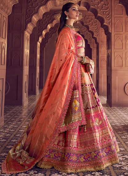 Multi Color Banarasi Silk Embroidery Work Wedding Wear Lehenga Choli SW791093