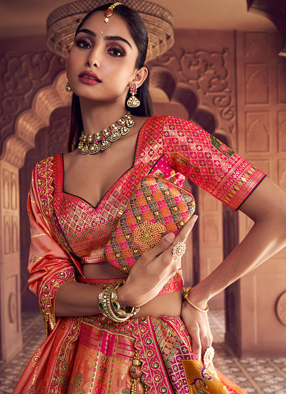 Multi Color Banarasi Silk Embroidery Work Wedding Wear Lehenga Choli SW791093