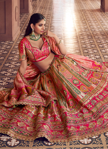 Multi Color Banarasi Silk Embroidery Work Wedding Wear Lehenga Choli SW828497
