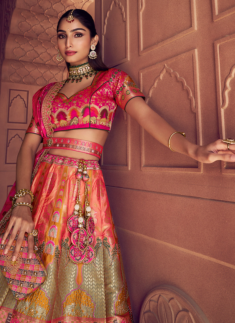 Multi Color Banarasi Silk Embroidery Work Wedding Wear Lehenga Choli SW316936