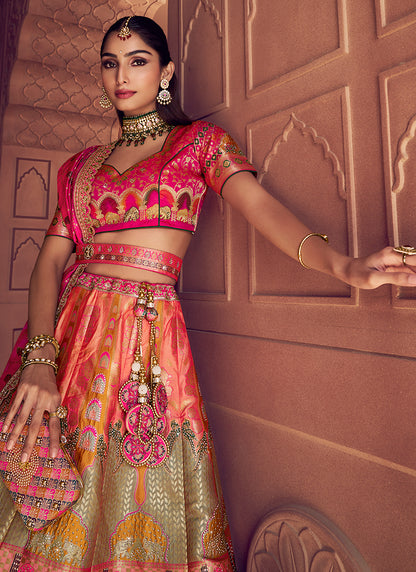 Multi Color Banarasi Silk Embroidery Work Wedding Wear Lehenga Choli SW316936
