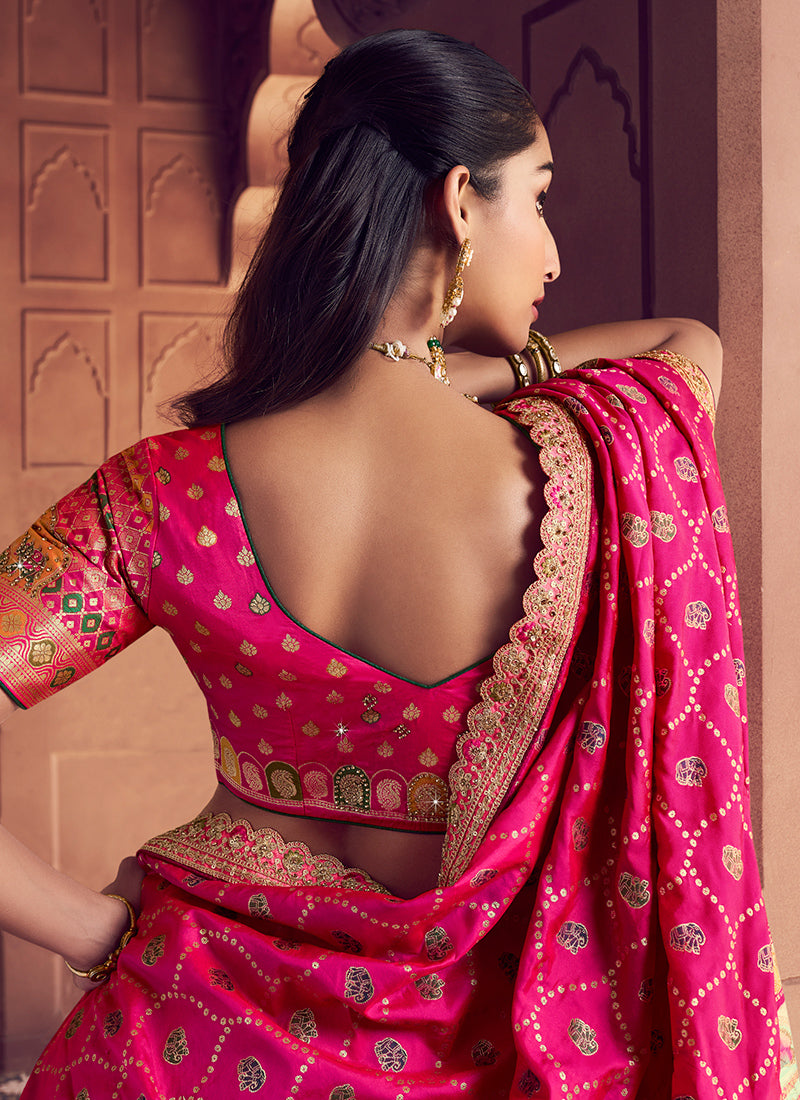 Multi Color Banarasi Silk Embroidery Work Wedding Wear Lehenga Choli SW316936