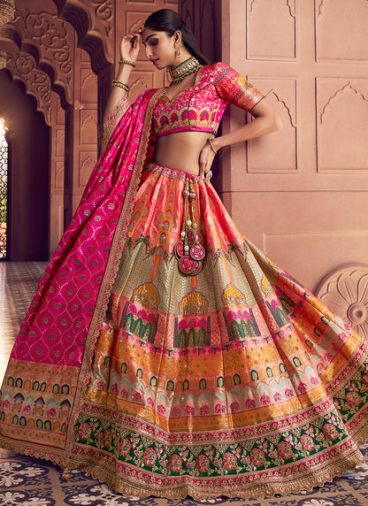 Multi Color Banarasi Silk Embroidery Work Wedding Wear Lehenga Choli SW316936