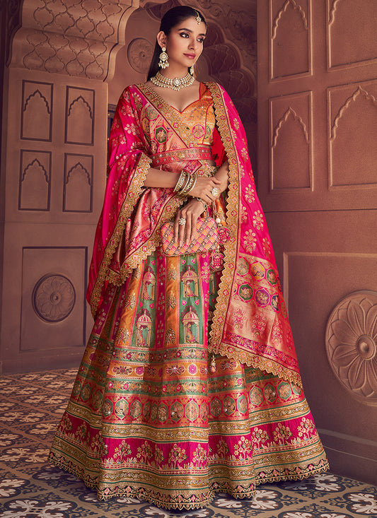 Multi Color Banarasi Silk Embroidery Work Wedding Wear Lehenga Choli SW660651