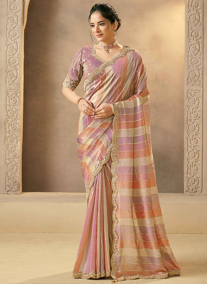 Banrasi Tissue Multi Color Wedding Wear Embellishement Work Ethnic Wedding Saree 386410