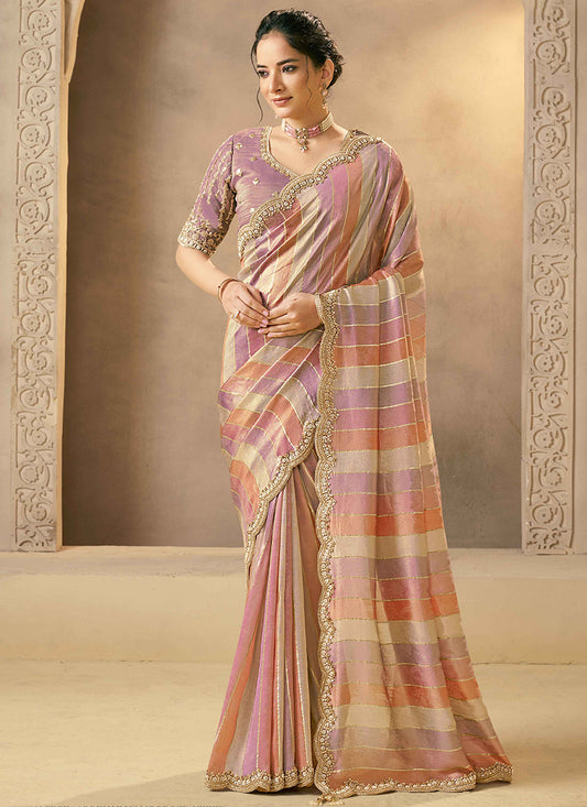 Banrasi Tissue Multi Color Wedding Wear Embellishement Work Ethnic Wedding Saree 386410