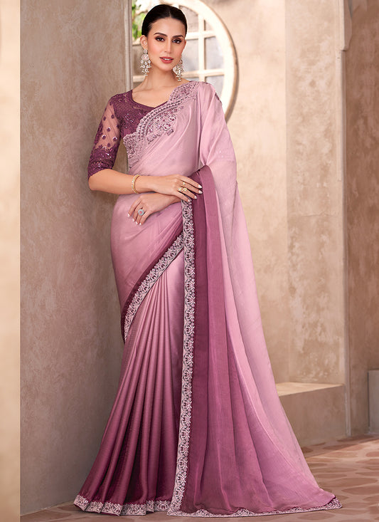 Chiffon Multi Color Saree with Linen Work for Bridal Wear 380655