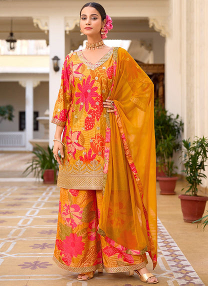 Multi Color Chinon Digital Print Work Casual Wear Readymade Plazzo Suit SW217706