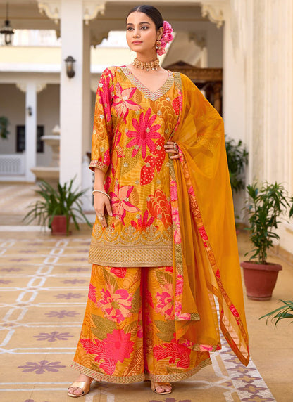 Multi Color Chinon Digital Print Work Casual Wear Readymade Plazzo Suit SW217706