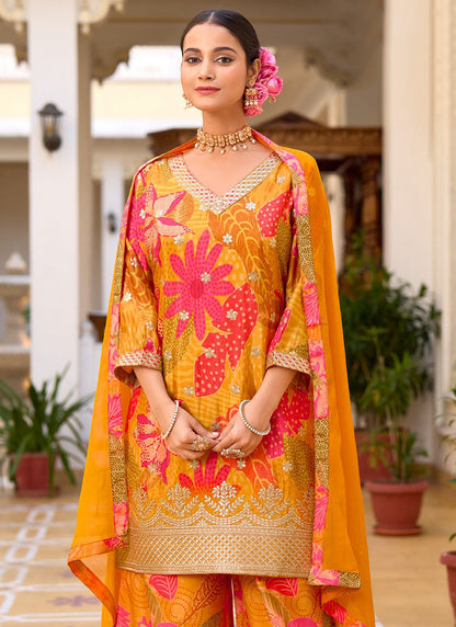 Multi Color Chinon Digital Print Work Casual Wear Readymade Plazzo Suit SW217706