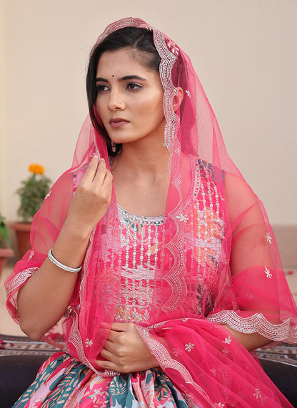 Chinon Multi Color Ocassional Wear Embroidery Work Lehenga Choli 386072