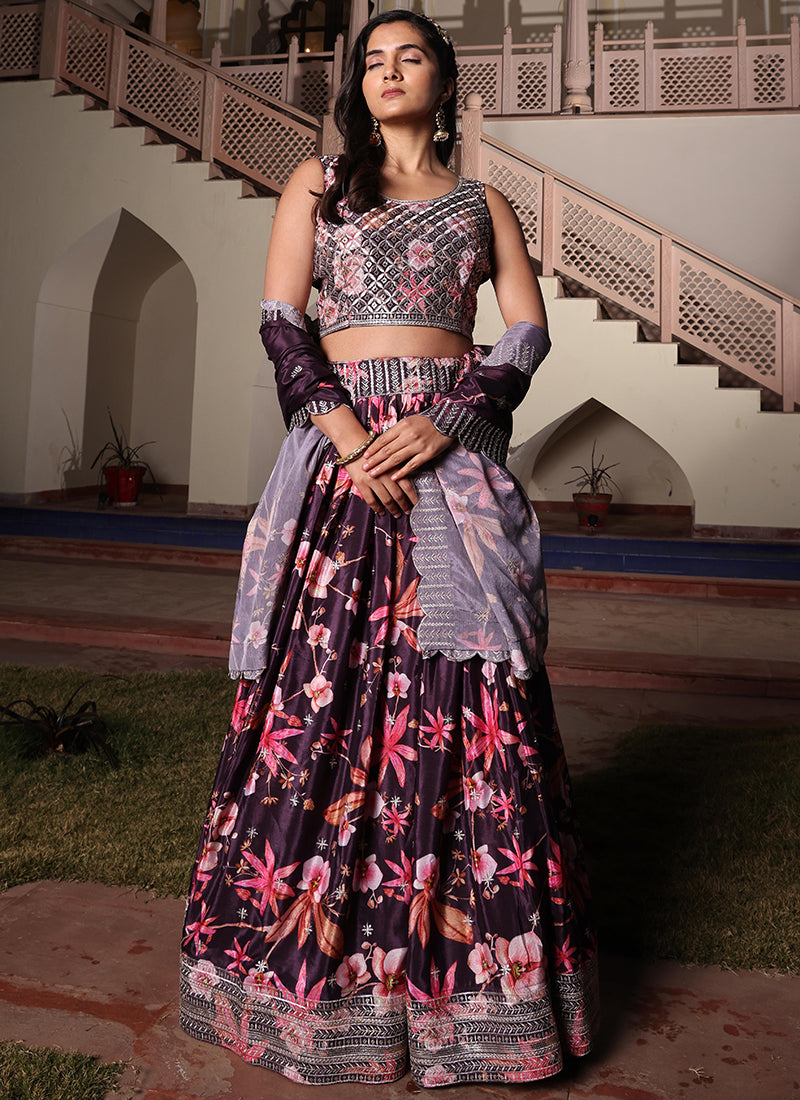 Chinon Multi Color Ocassional Wear Embroidery Work Lehenga Choli 386075