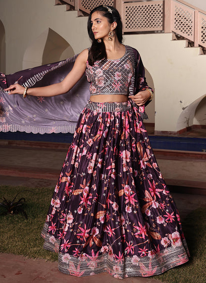 Chinon Multi Color Ocassional Wear Embroidery Work Lehenga Choli 386075
