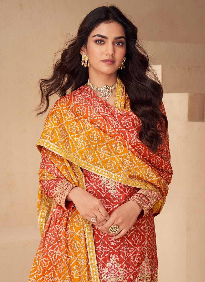 Chinon Silk Multi Color Party Wear Digital Print Work Readymade Plazzo Suit 386087