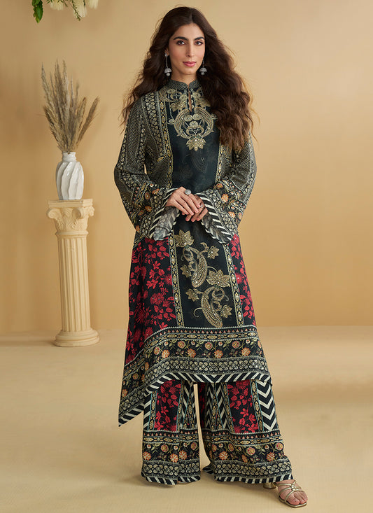 Multi Color Crepe Silk Embroidery Work Party Wear Readymade Plazzo Suit SW353478