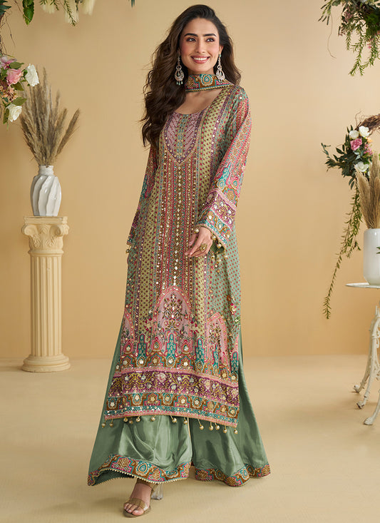 Multi Color Crepe Silk Embroidery Work Party Wear Readymade Plazzo Suit SW648312