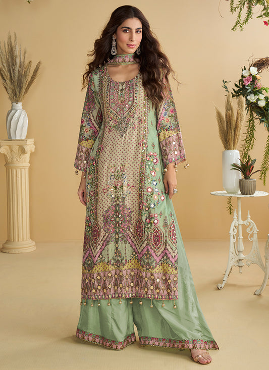 Multi Color Crepe Silk Embroidery Work Party Wear Readymade Plazzo Suit SW156102