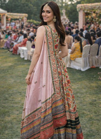 Multi Color Dola Silk Printed Work Party Wear Readymade Gown SW569275