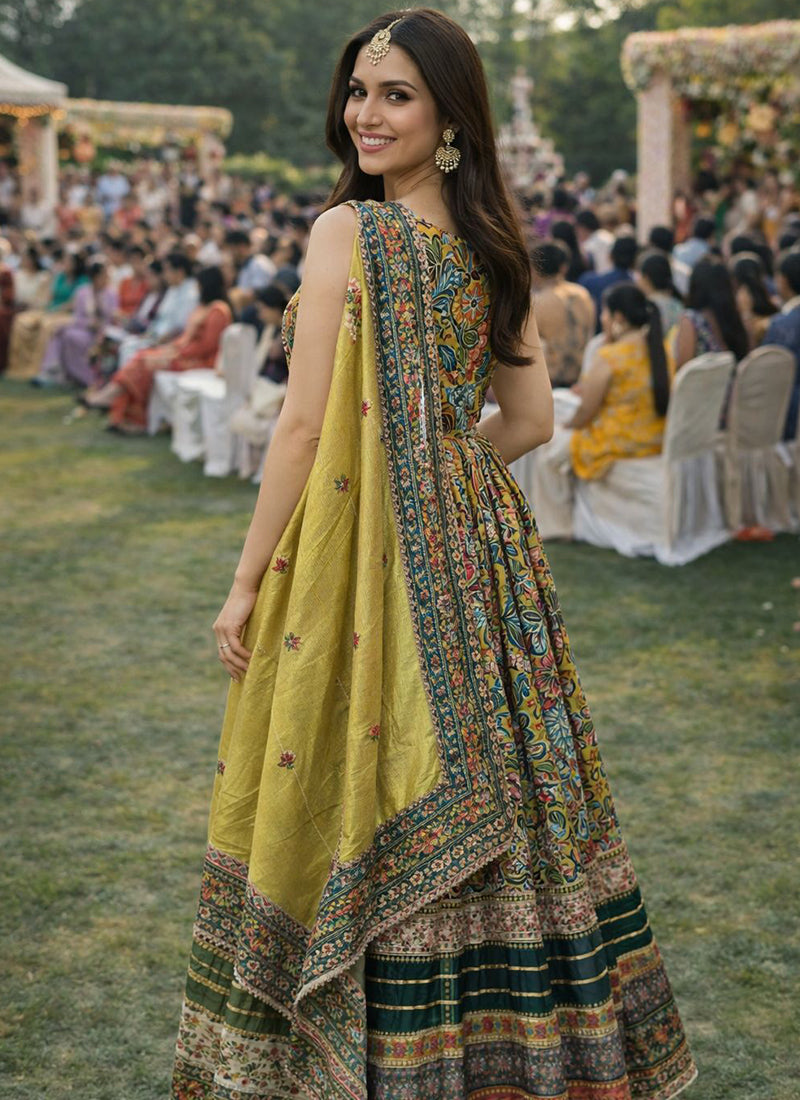 Multi Color Dola Silk Printed Work Party Wear Readymade Gown SW997880