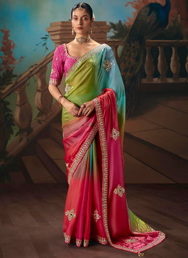 Multi Color Fancy Sequins Work  Wedding Wear Saree SW139195