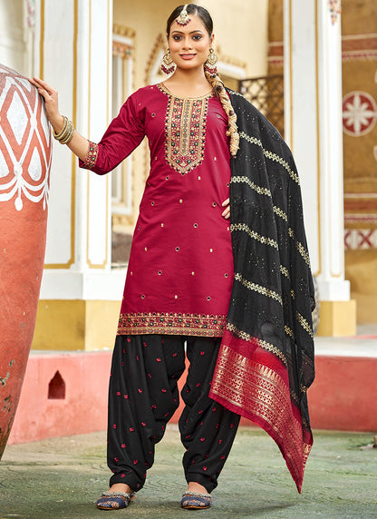 Gadhwal Silk Multi Color Festival Wear Embroidery Work Readymade Patiyala Suit 385797