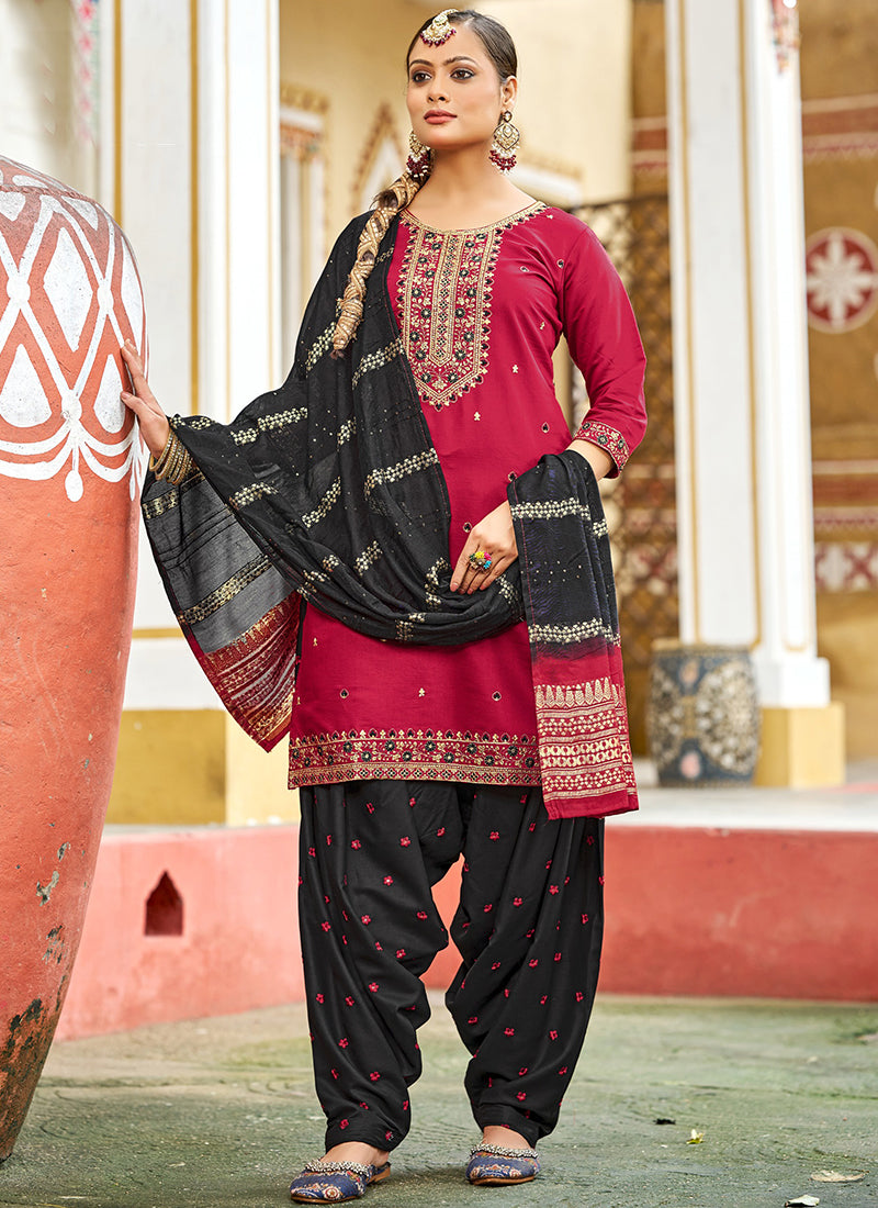 Gadhwal Silk Multi Color Festival Wear Embroidery Work Readymade Patiyala Suit 385797