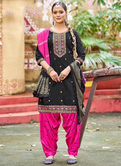 Gadhwal Silk Multi Color Festival Wear Embroidery Work Readymade Patiyala Suit 385799