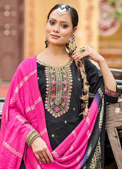 Gadhwal Silk Multi Color Festival Wear Embroidery Work Readymade Patiyala Suit 385799