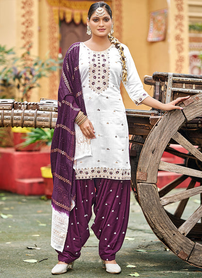 Gadhwal Silk Multi Color Festival Wear Embroidery Work Readymade Patiyala Suit 385800
