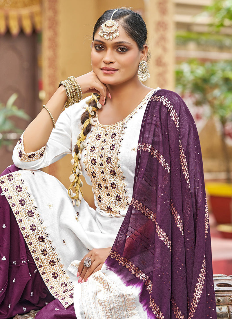 Gadhwal Silk Multi Color Festival Wear Embroidery Work Readymade Patiyala Suit 385800