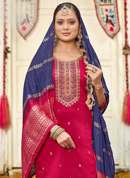 Gadhwal Silk Multi Color Festival Wear Embroidery Work Readymade Patiyala Suit 385802