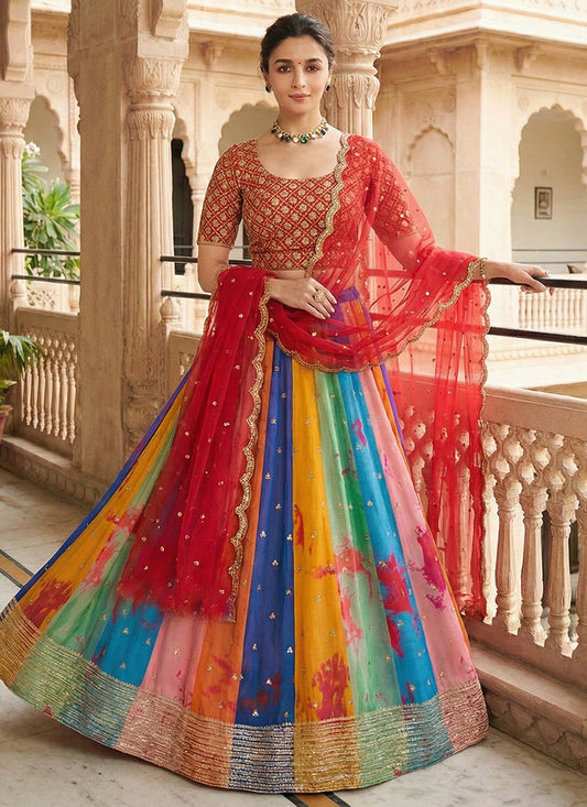 Multi Color Georgette Digital Print Work Occasional Wear Lehenga Choli SW376071