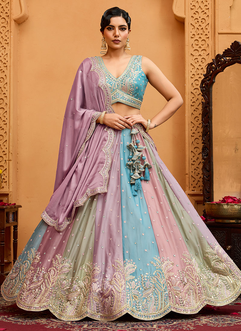 Georgette Multi Color Designer Wear Embroidery Work Lehenga Choli 385392