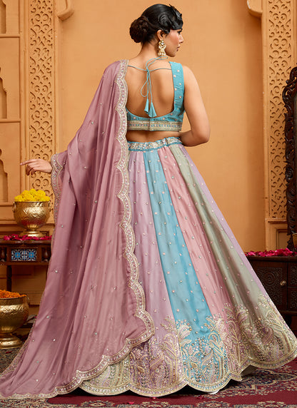 Georgette Multi Color Designer Wear Embroidery Work Lehenga Choli 385392