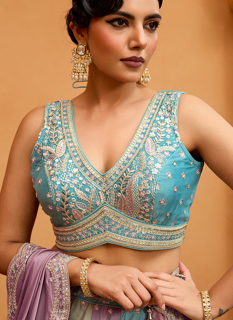 Georgette Multi Color Designer Wear Embroidery Work Lehenga Choli 385392