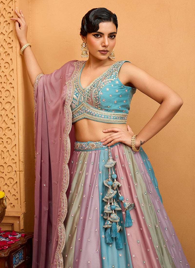 Georgette Multi Color Designer Wear Embroidery Work Lehenga Choli 385392