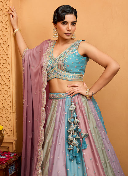 Georgette Multi Color Designer Wear Embroidery Work Lehenga Choli 385392