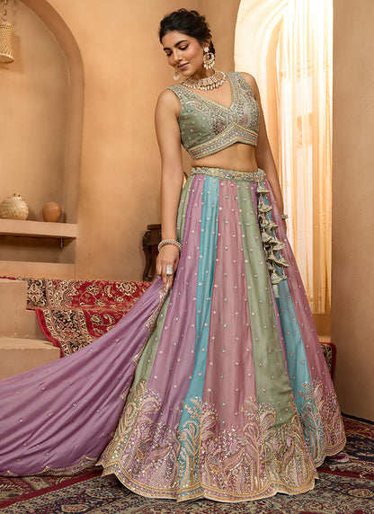 Georgette Multi Color Designer Wear Embroidery Work Lehenga Choli 385393