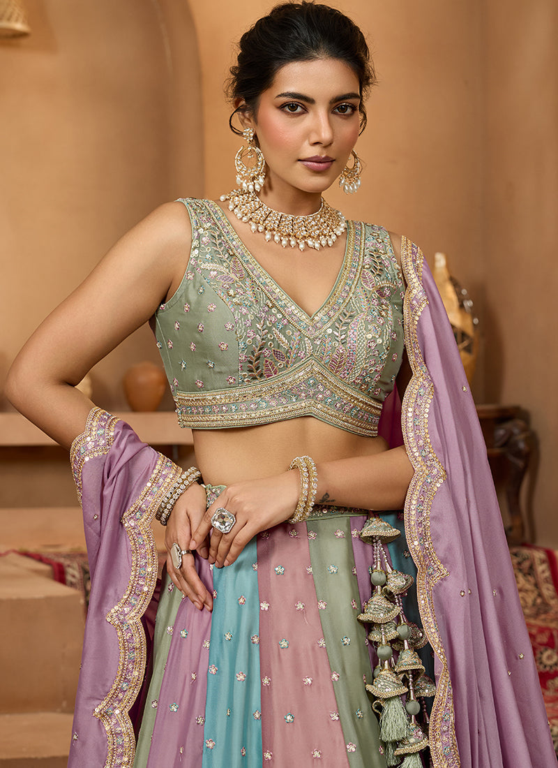 Georgette Multi Color Designer Wear Embroidery Work Lehenga Choli 385393