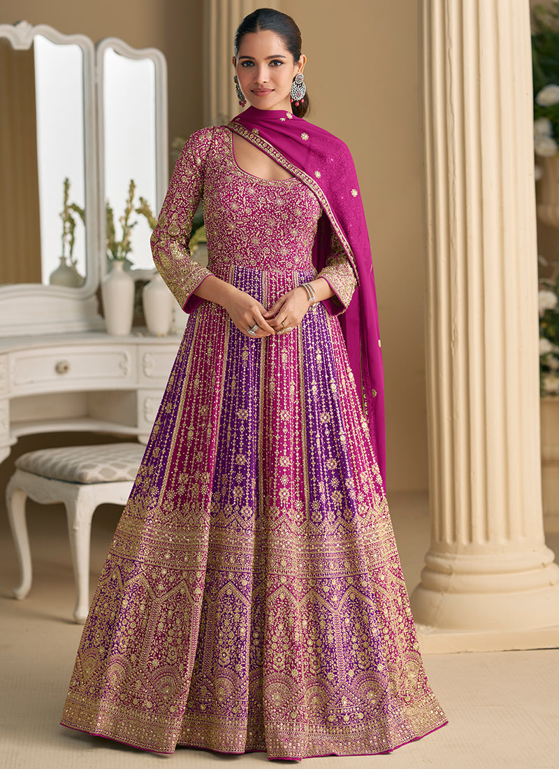 Georgette Multi Color Wedding Wear Embroidery Work Readymade Anarkali Suit 385162