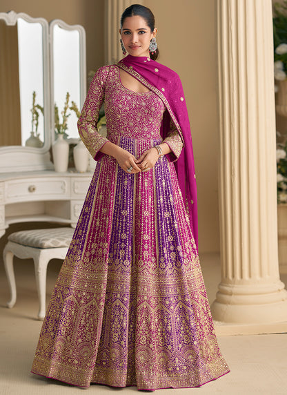 Georgette Multi Color Wedding Wear Embroidery Work Readymade Anarkali Suit 385162