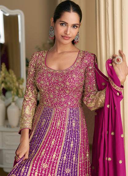 Georgette Multi Color Wedding Wear Embroidery Work Readymade Anarkali Suit 385162