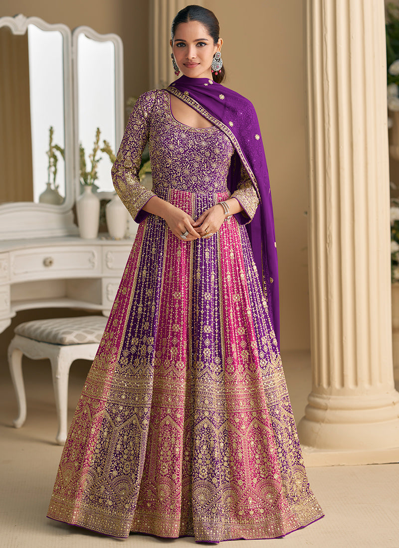 Georgette Multi Color Wedding Wear Embroidery Work Readymade Anarkali Suit 385161