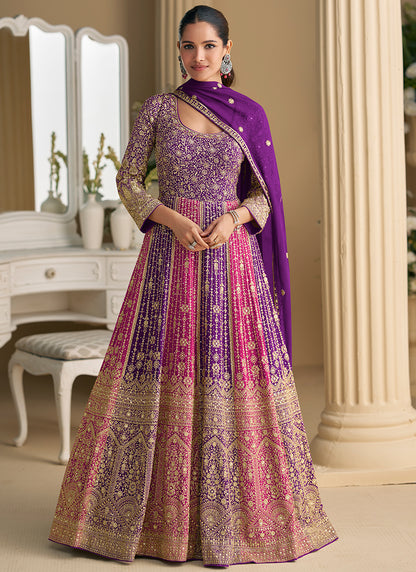 Georgette Multi Color Wedding Wear Embroidery Work Readymade Anarkali Suit 385161