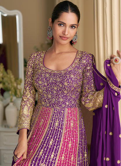 Georgette Multi Color Wedding Wear Embroidery Work Readymade Anarkali Suit 385161