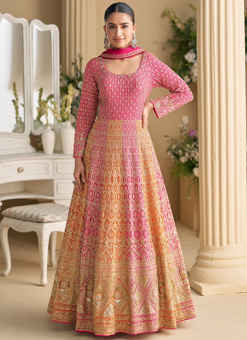 Georgette Multi Color Wedding Wear Embroidery Work Readymade Anarkali Suit 385163