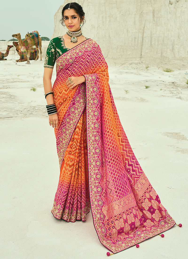 Georgette Multi Color Saree with Heavy Hand Work for Wedding Wear 383312