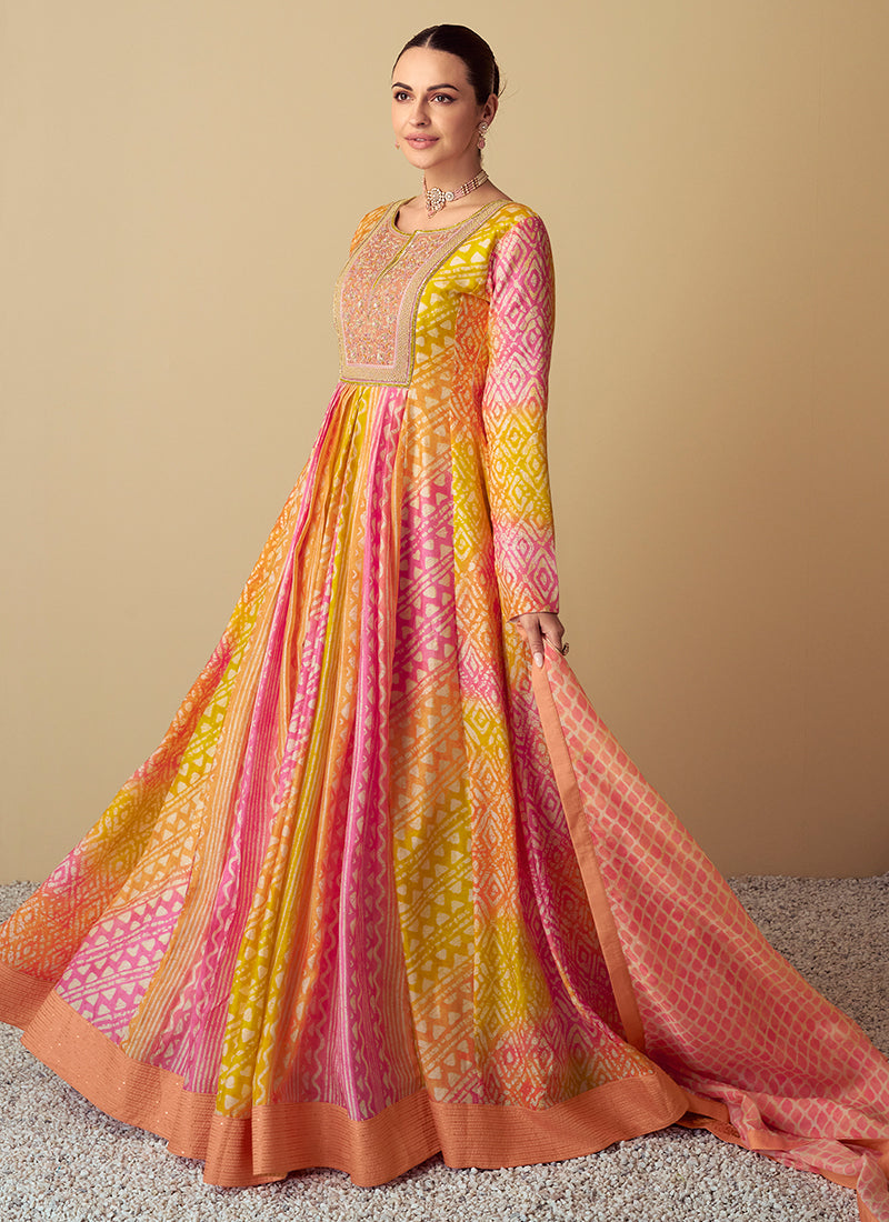 Multi Color Muslin Digital Print Work Festival Wear Readymade Anarkali Suit SW986533